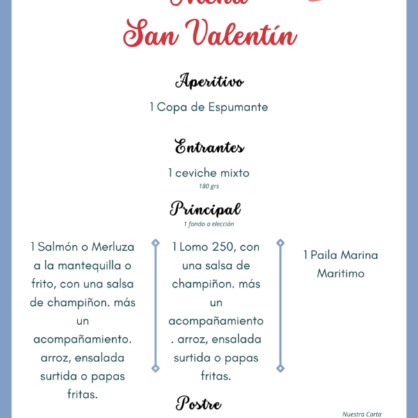 Menú San Valentín p/p